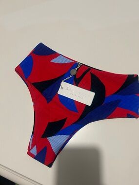 Seafolly Abstract Colorblock Bikini Bottoms - Red, Blue & Black